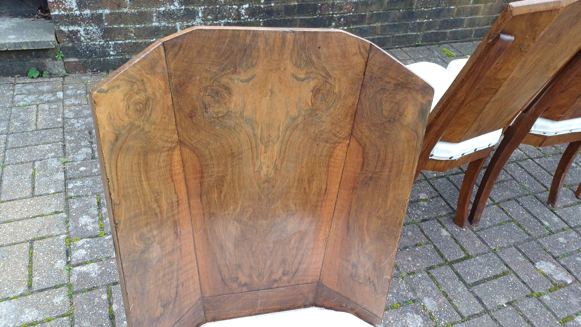 Superb Set of 4 Upholstered Walnut Art Deco Dining Kitchen Chairs