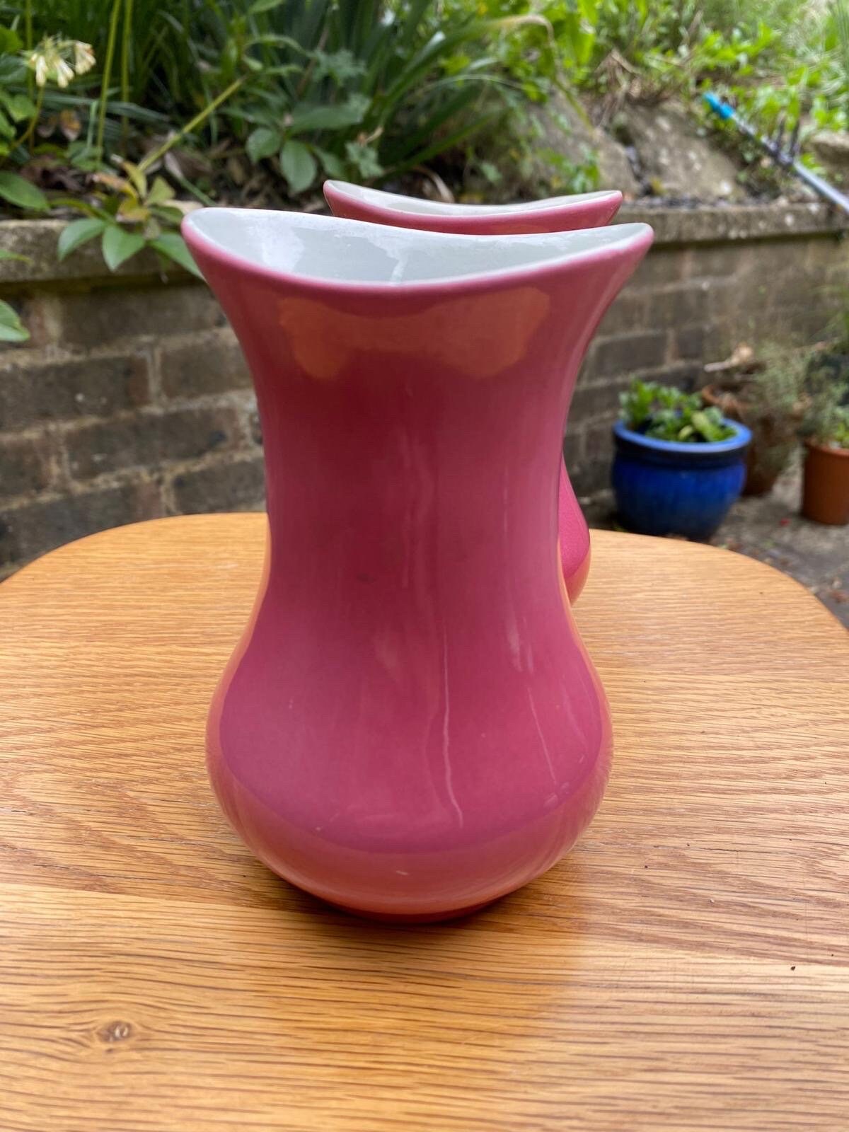 Pretty pink pair Soho Pottery Cobridge vintage vases - excellent condition