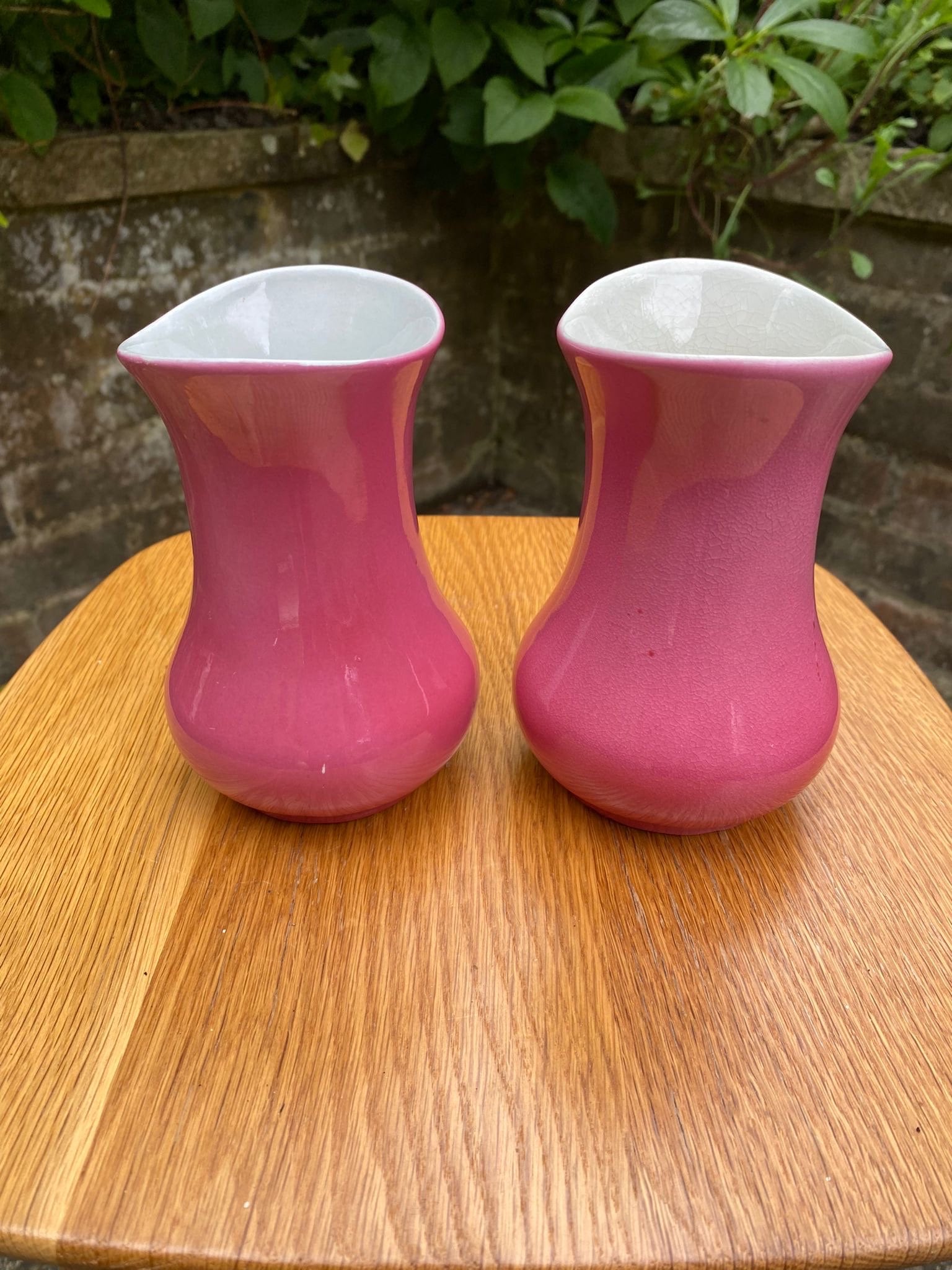 Pretty pink pair Soho Pottery Cobridge vintage vases - excellent condition