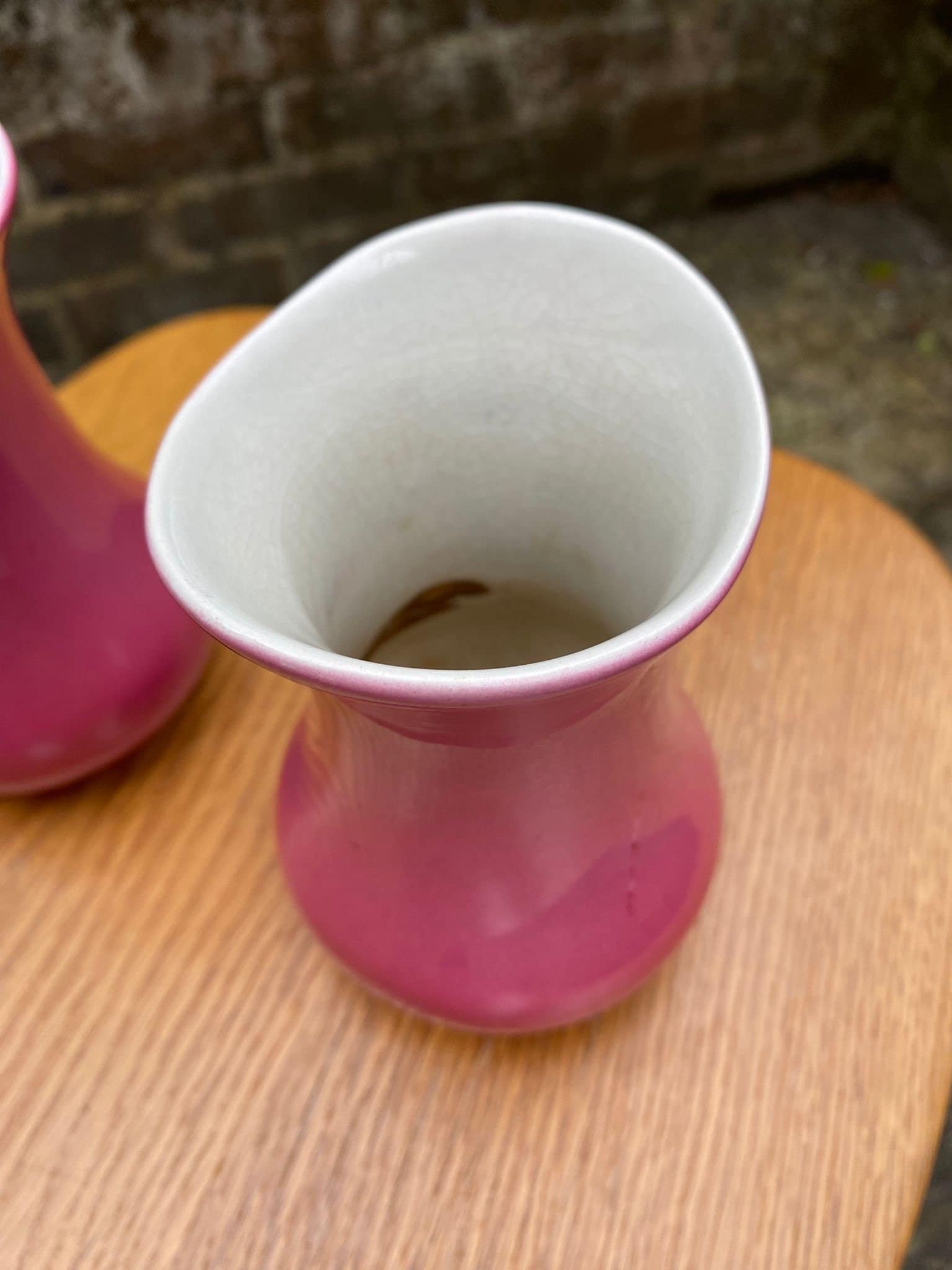 Pretty pink pair Soho Pottery Cobridge vintage vases - excellent condition