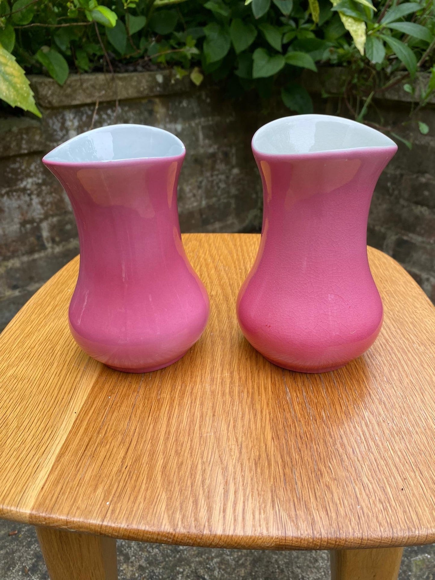 Pretty pink pair Soho Pottery Cobridge vintage vases - excellent condition