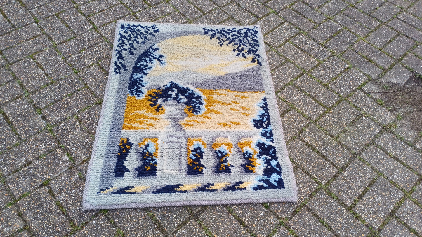 Vintage Hand Woven Wool Woollen Decorative Rug. Tapestry Look to It. Soft Touch. Vase Balustrade Landscape.