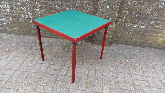 Vintage Wooden Card Jigsaw Games Table Fold-up Green Baize. Painted Red.