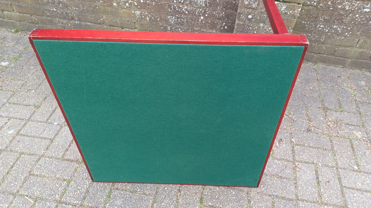 Vintage Wooden Card Jigsaw Games Table Fold-up Green Baize. Painted Red.