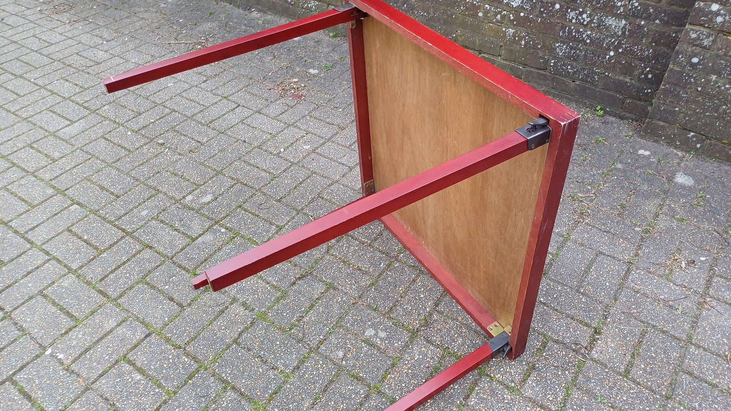 Vintage Wooden Card Jigsaw Games Table Fold-up Green Baize. Painted Red.