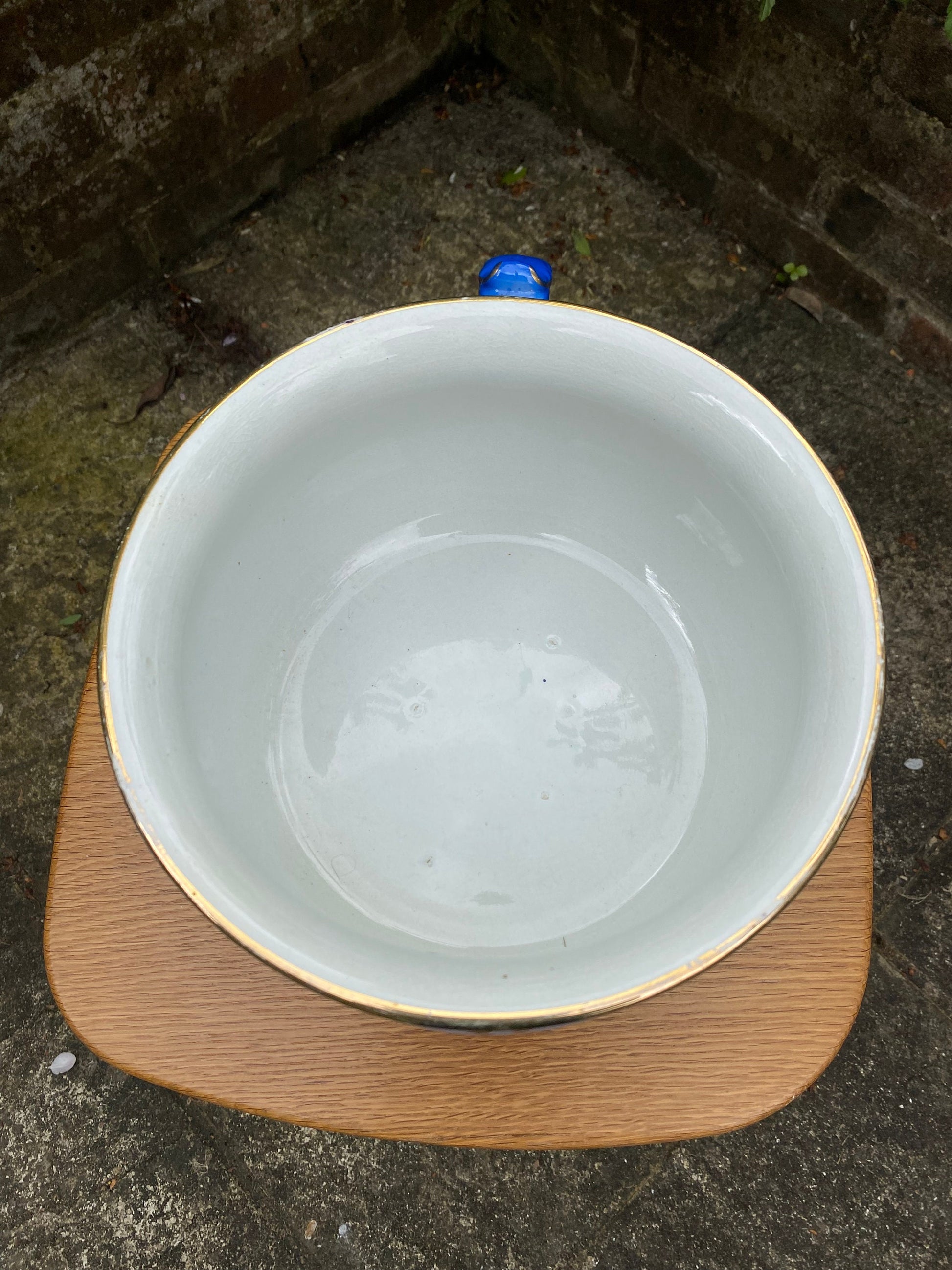 1920s vintage chamber pot, indoor planter, plant pot, Moonlight ware, Shaw & Copestake cobalt blue black gold oriental hand painted (2 of 2)