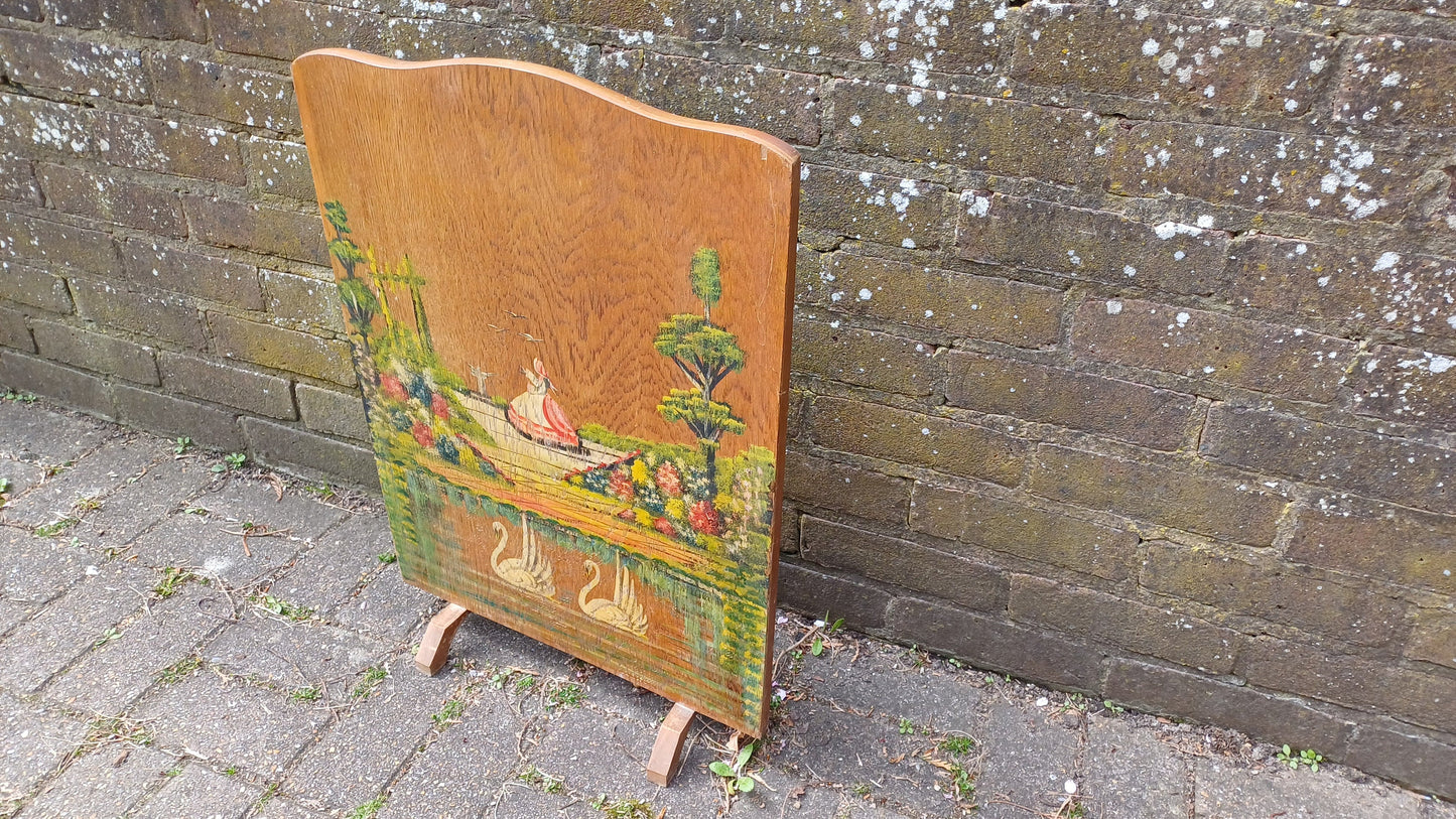 Sweet Vintage Retro 50s Crinoline Lady Swans Still Life Hand Painted Fire Screen Guard.