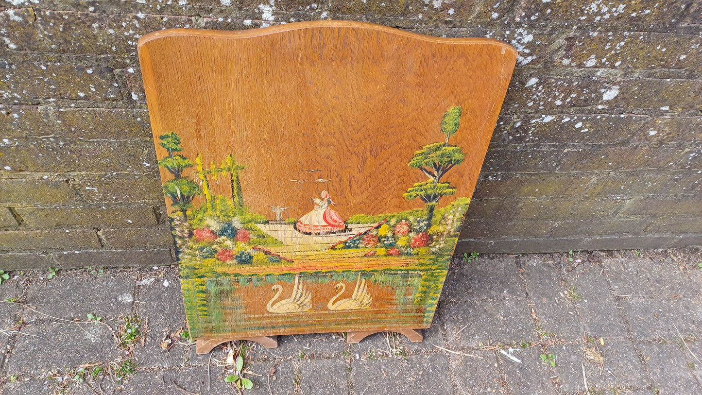 Sweet Vintage Retro 50s Crinoline Lady Swans Still Life Hand Painted Fire Screen Guard.