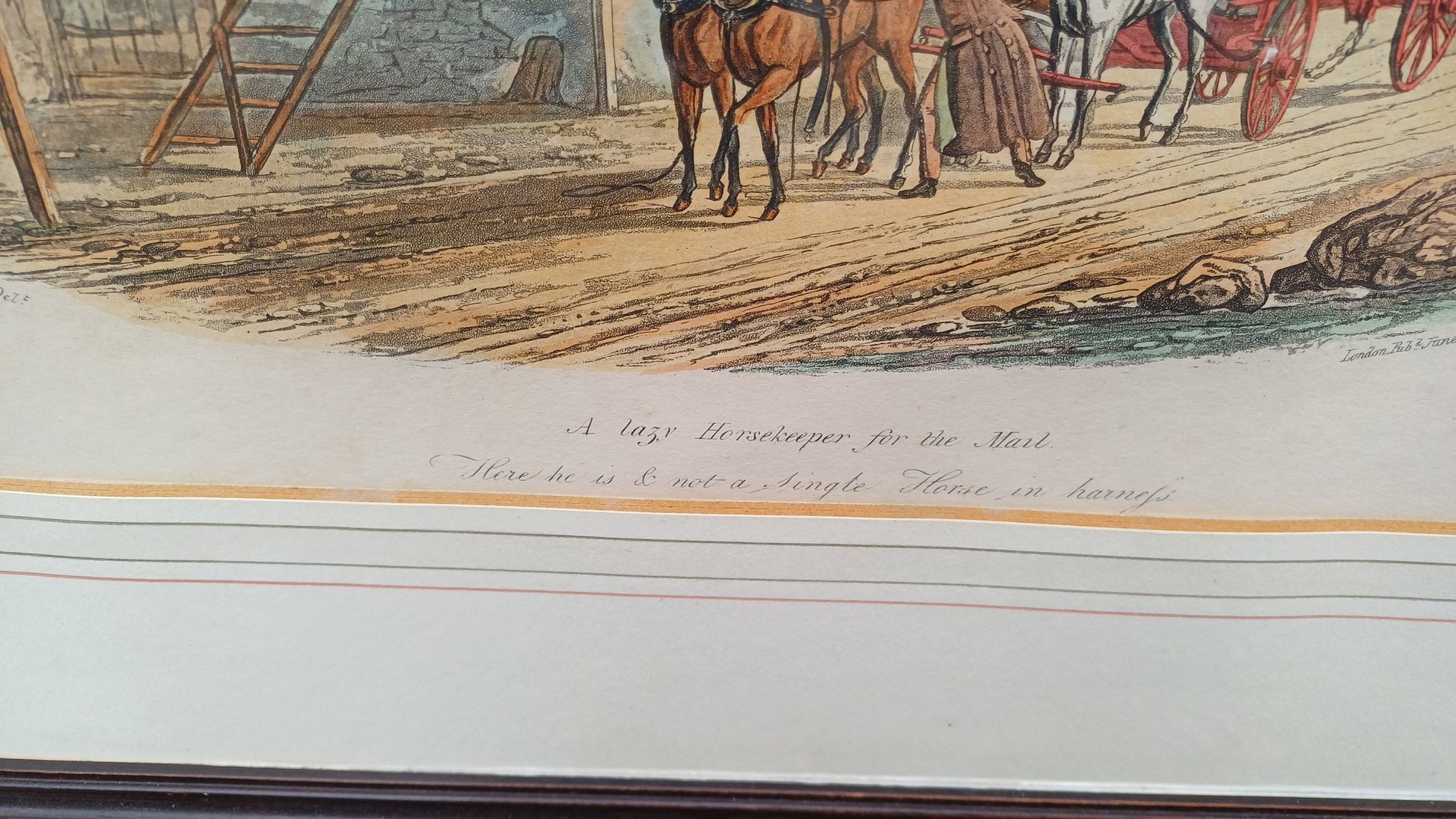 Lovely Pair of 60s 70s Vintage Cartoon Prints Stagecoach Horses Dickens Scenes CB Newhouse Wooden Frames Horse and Carriage.