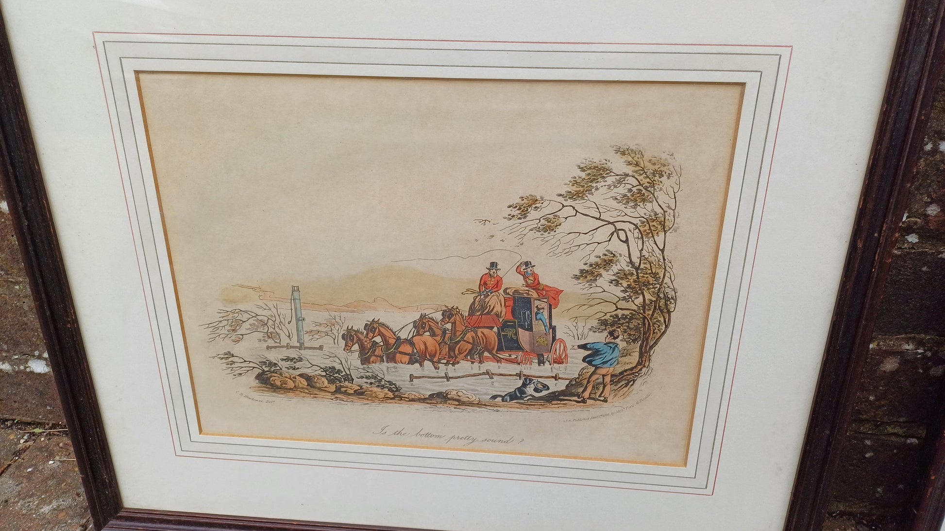 Lovely Pair of 60s 70s Vintage Cartoon Prints Stagecoach Horses Dickens Scenes CB Newhouse Wooden Frames Horse and Carriage.