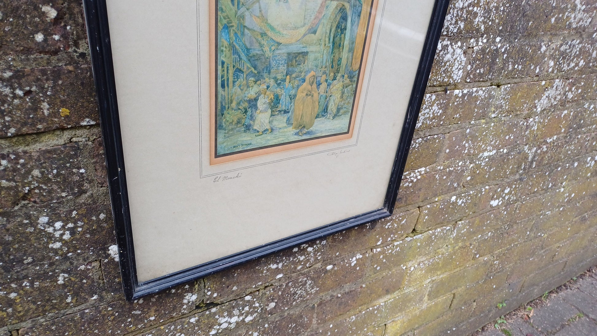 Large Middle East Street Scene El Mouski Rhys Jenkins Print of a Watercolour Signed Marketplace in the Africa Egypt