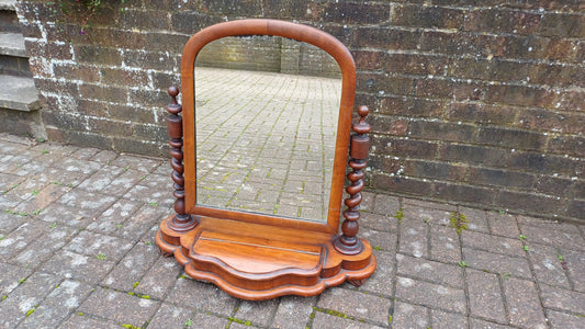 Huge Beautiful Classic Victorian Dressing Table Mirror with Trinket Compartment Barley Twist Supports. Free Hand Delivery. Adjustable Swing.
