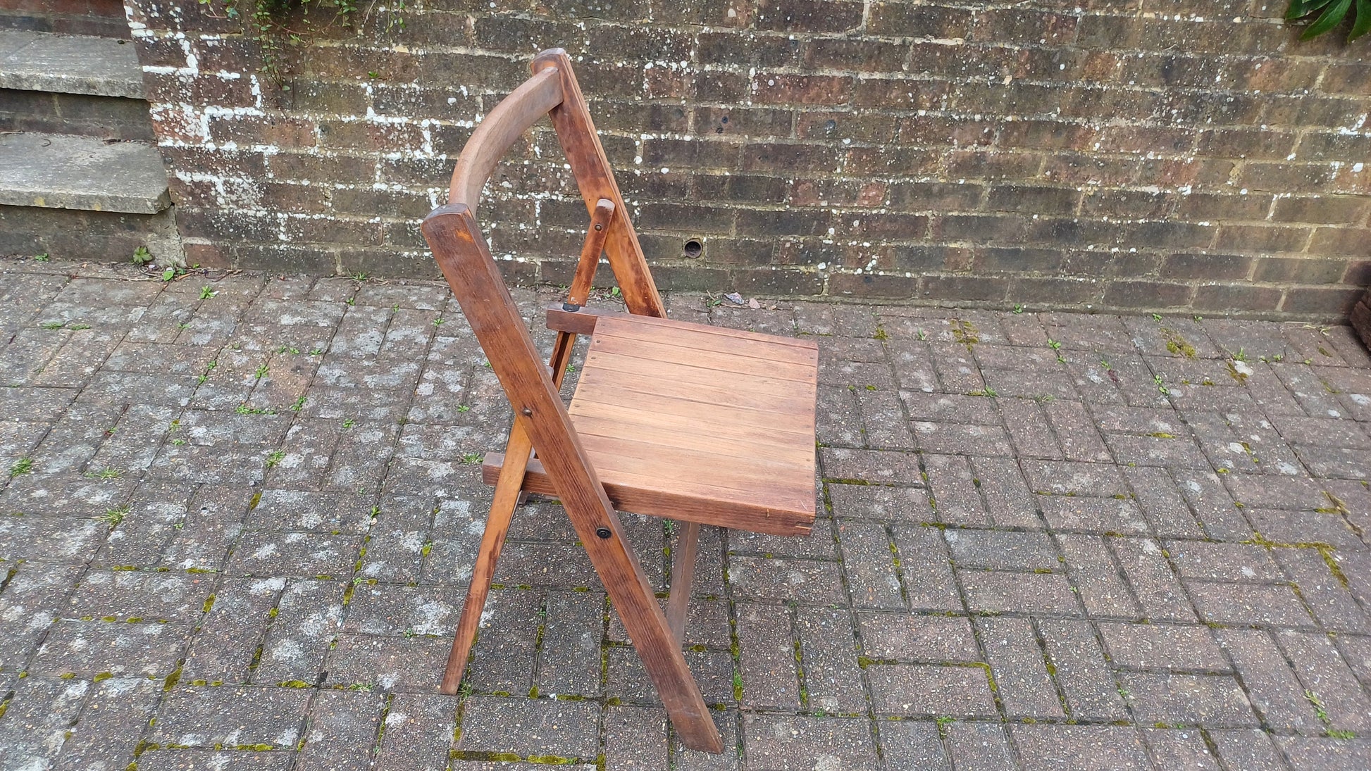 Pre-War Vintage Solid Beech Folding Chair Inside or Garden