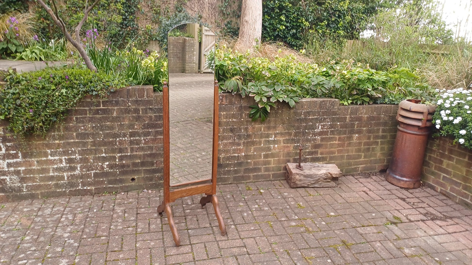 Quality Vintage Solid Oak Cheval 1920s Mirror Full Length.