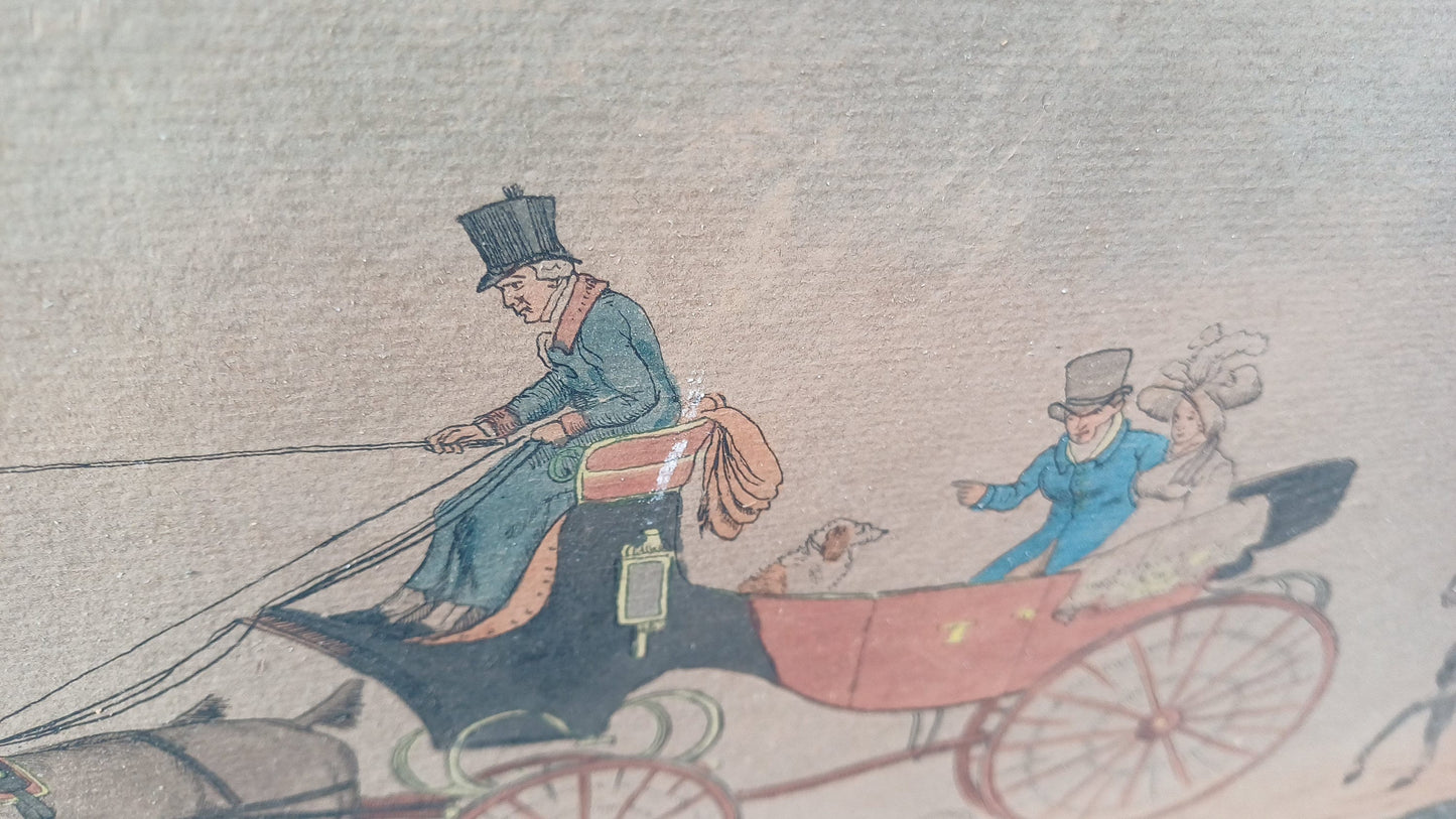 The Comforts & Consequences of being drove like a Gentleman drawn by Henry Alken early 1800s, published by Fuller, hand painted, Van Dorp Co