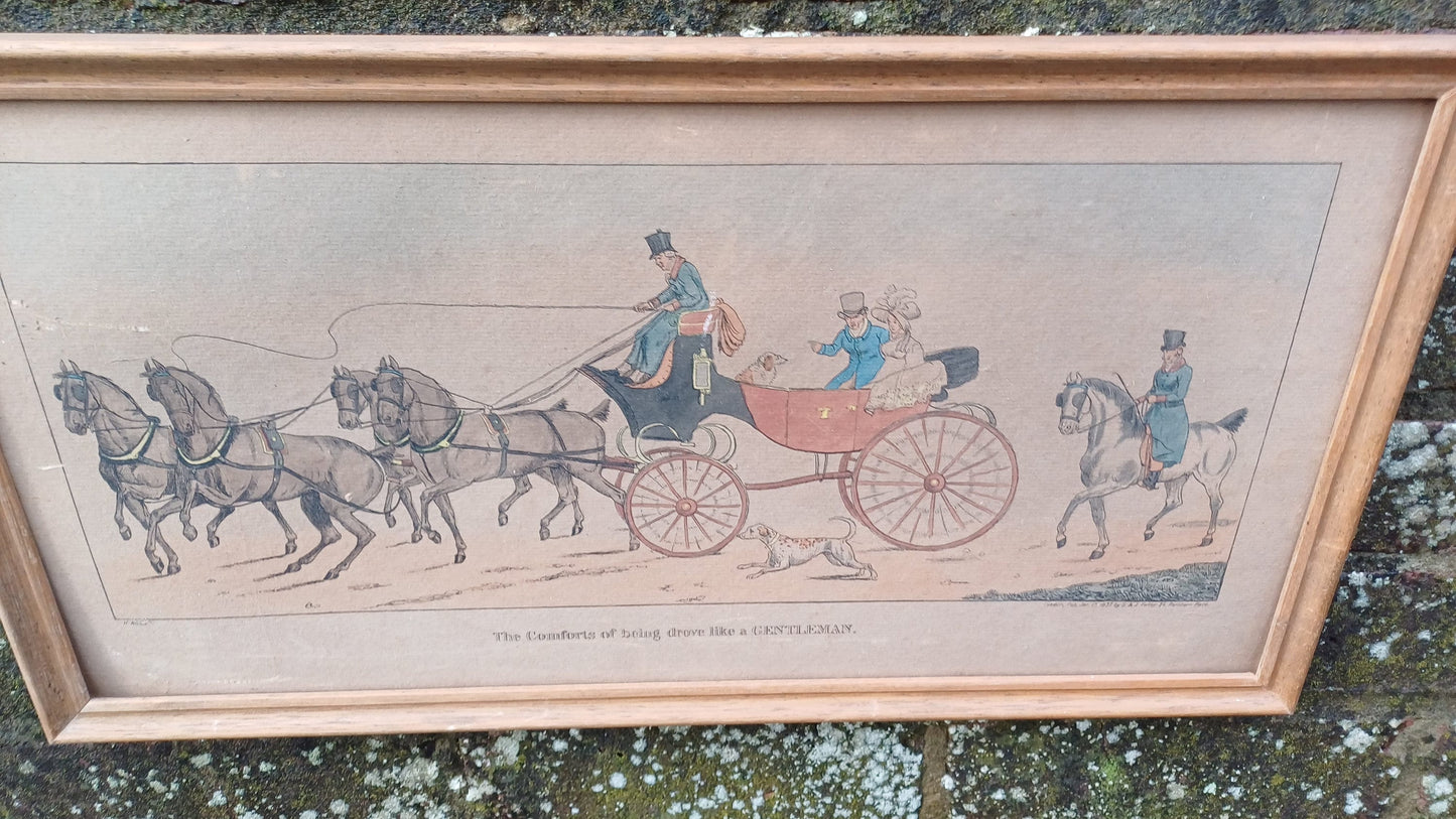The Comforts & Consequences of being drove like a Gentleman drawn by Henry Alken early 1800s, published by Fuller, hand painted, Van Dorp Co