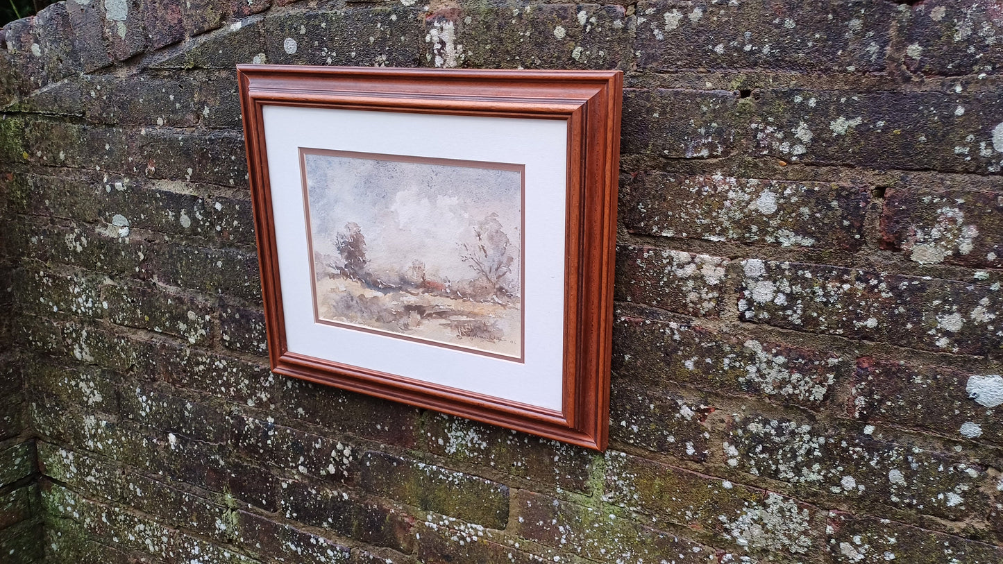 Authentic vintage watercolour by John Humphries, titled Late Autumn Landscape; original waer colour, vintage art framed watercolour