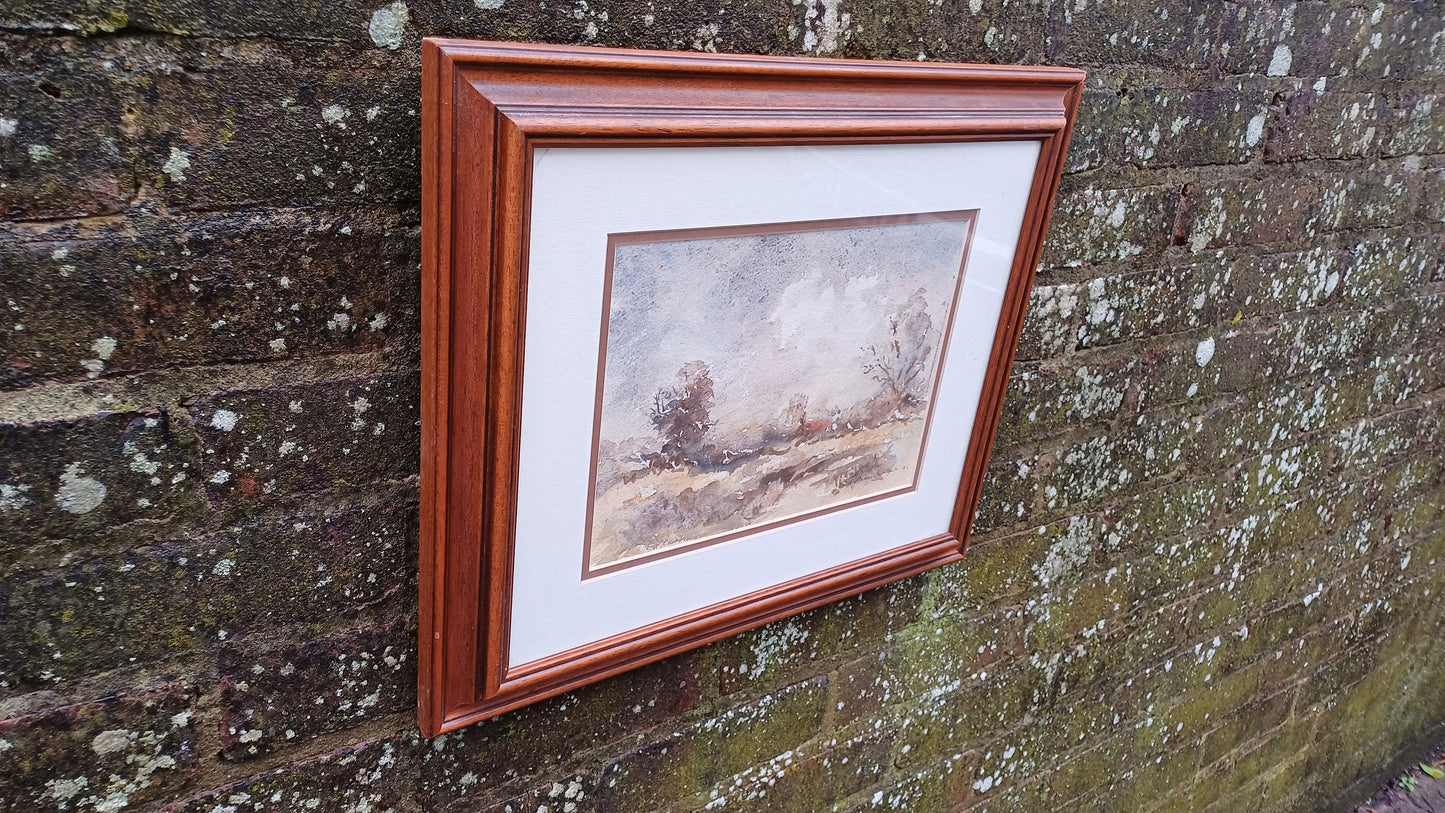 Authentic vintage watercolour by John Humphries, titled Late Autumn Landscape; original waer colour, vintage art framed watercolour