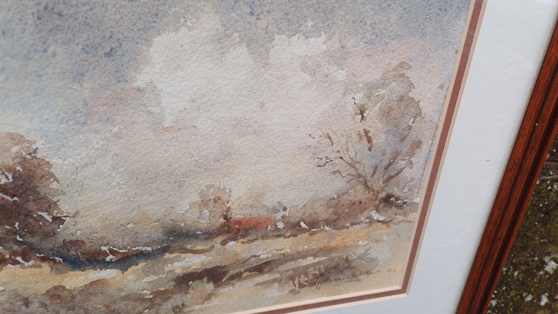 Authentic vintage watercolour by John Humphries, titled Late Autumn Landscape; original waer colour, vintage art framed watercolour