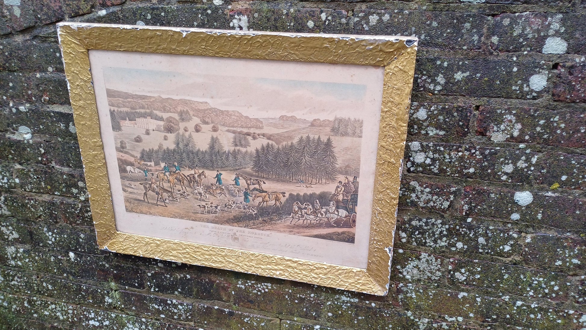 Antique aquatint "Death of the Roebuck" at Whatcombe House drawing by W.P. Hodges, engraving by M. Alken & R.C. Reeve pub McLean London 1834