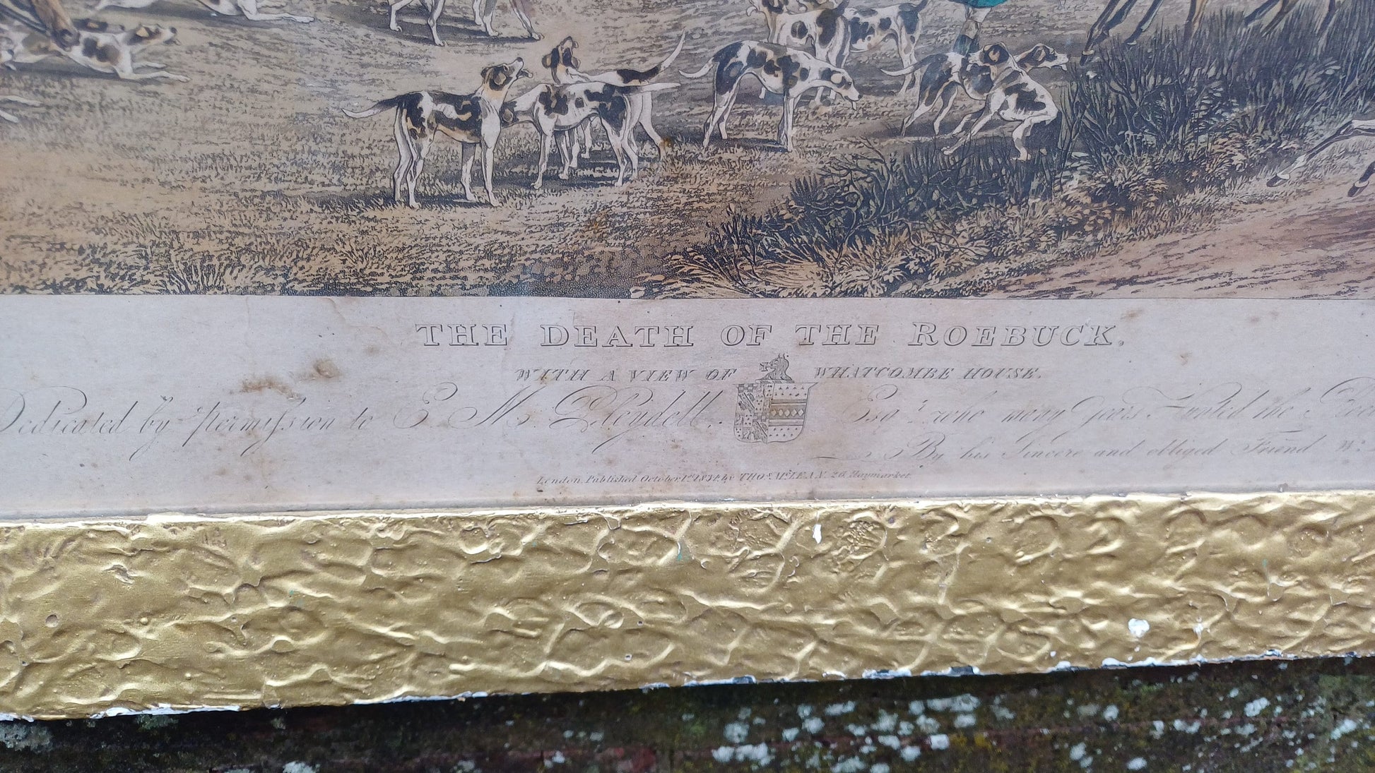 Antique aquatint "Death of the Roebuck" at Whatcombe House drawing by W.P. Hodges, engraving by M. Alken & R.C. Reeve pub McLean London 1834