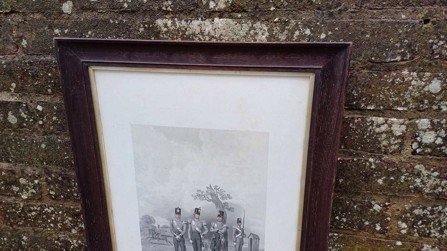 Vintage Military Print 50th (Queens Own) Regiment 1850. Glazed Oak Frame. E Walker Lithograph.