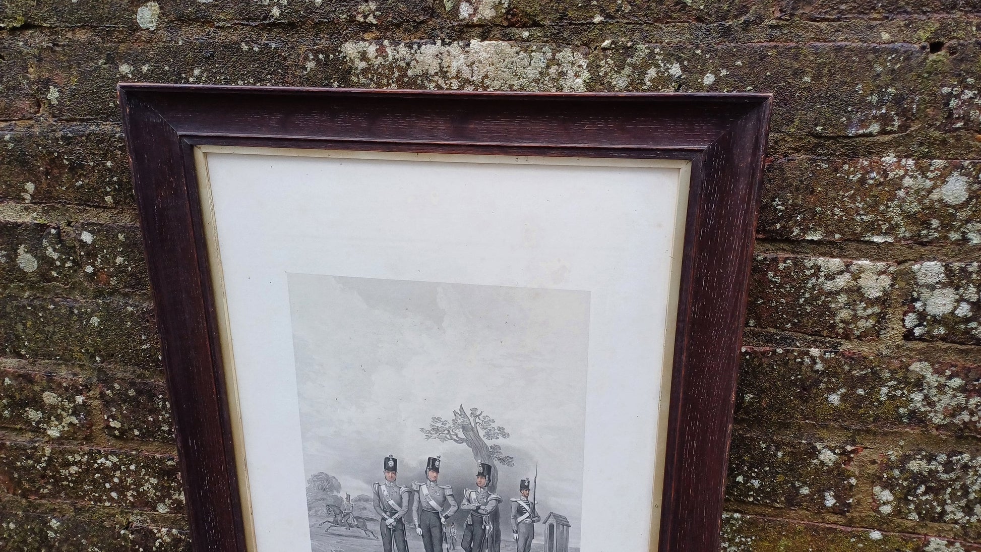 Vintage Military Print 50th (Queens Own) Regiment 1850. Glazed Oak Frame. E Walker Lithograph.
