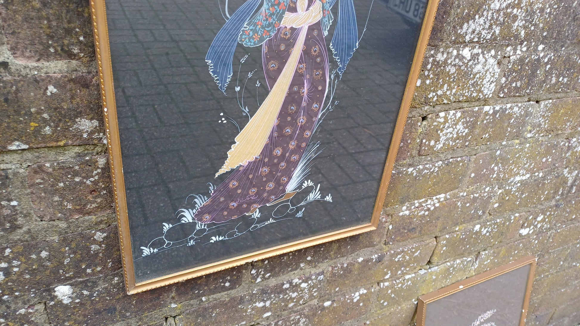 Two interesting Arabian prince princess paintings - colourful on black brown background, vintage gold glazed frames; Arabic Arabian Nights