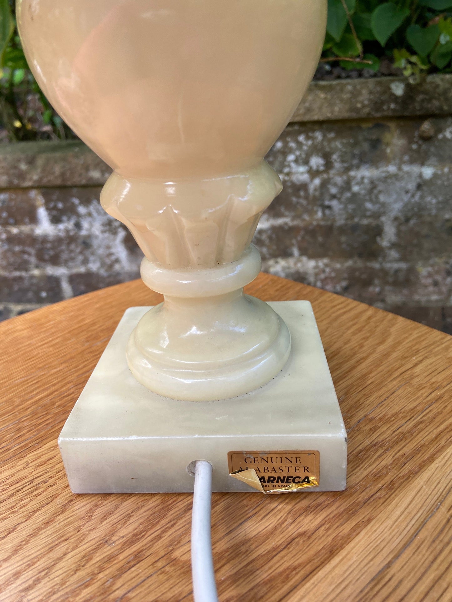 Vintage Charneca Alabaster traditional table lamp (good size) with superb 1980s vintage shade of green, pink & gold dust working table lamp