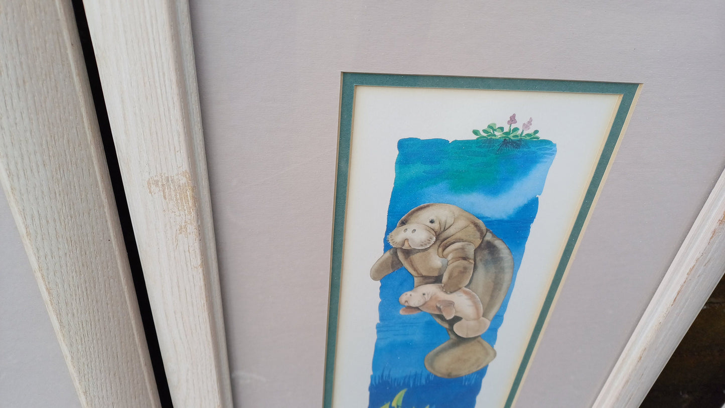 4 Sea Nautical Prints Sailing Seals 2 Pairs Wooden Frames. Paul Brent.