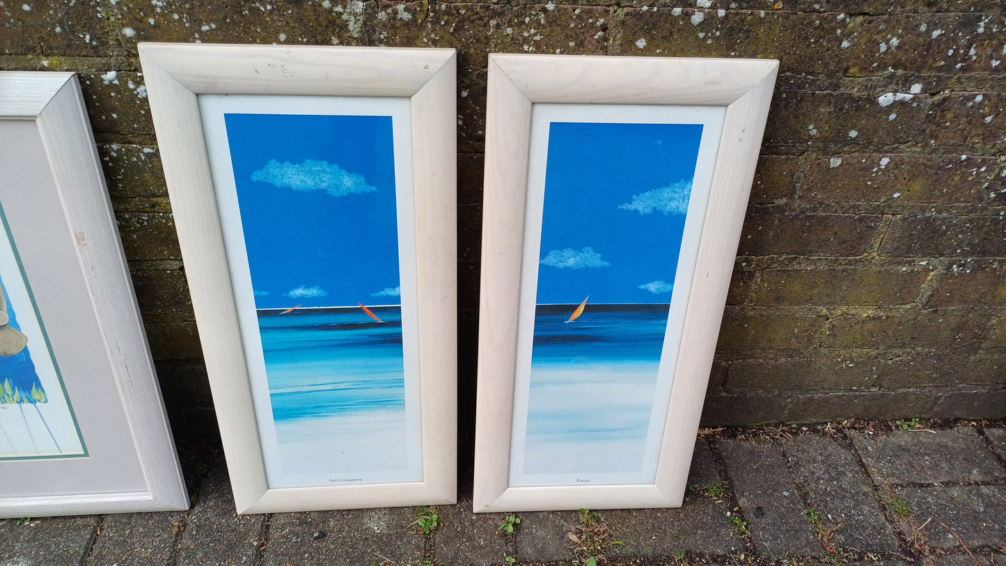 4 Sea Nautical Prints Sailing Seals 2 Pairs Wooden Frames. Paul Brent.