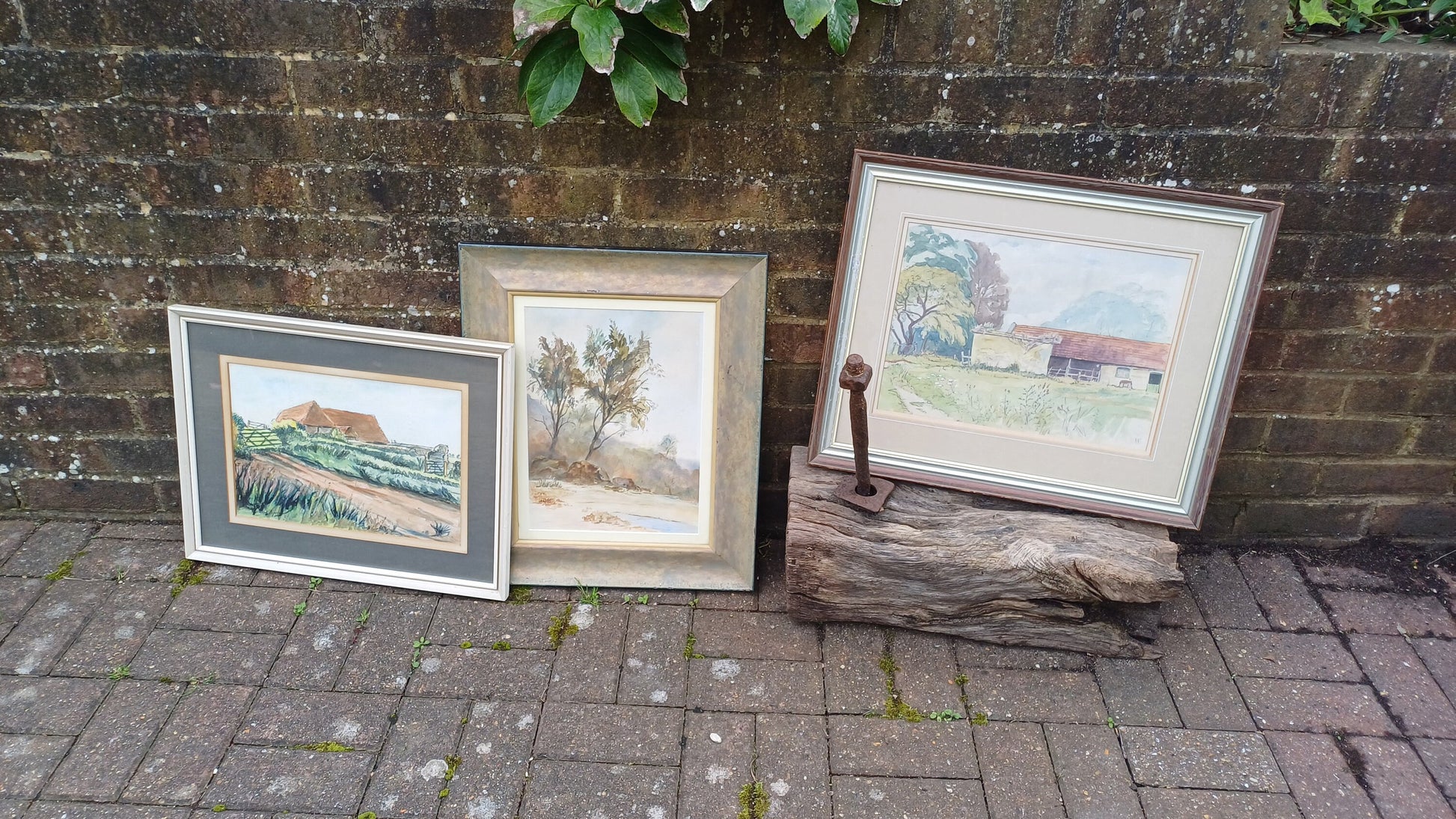 3 Large Vintage Superior Original Watercolours Landscape Countryside Agriculture Theme Picture Frames and Mounts. Salisbury and Sussex.
