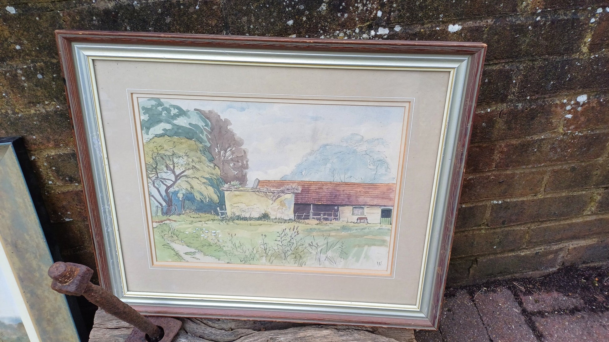 3 Large Vintage Superior Original Watercolours Landscape Countryside Agriculture Theme Picture Frames and Mounts. Salisbury and Sussex.