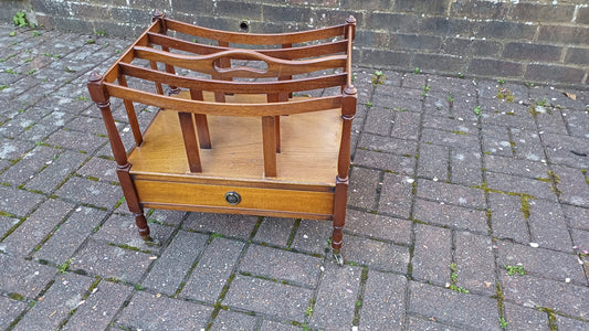 Vintage Mahogany Magazine Rack Canterbury with Drawer.
