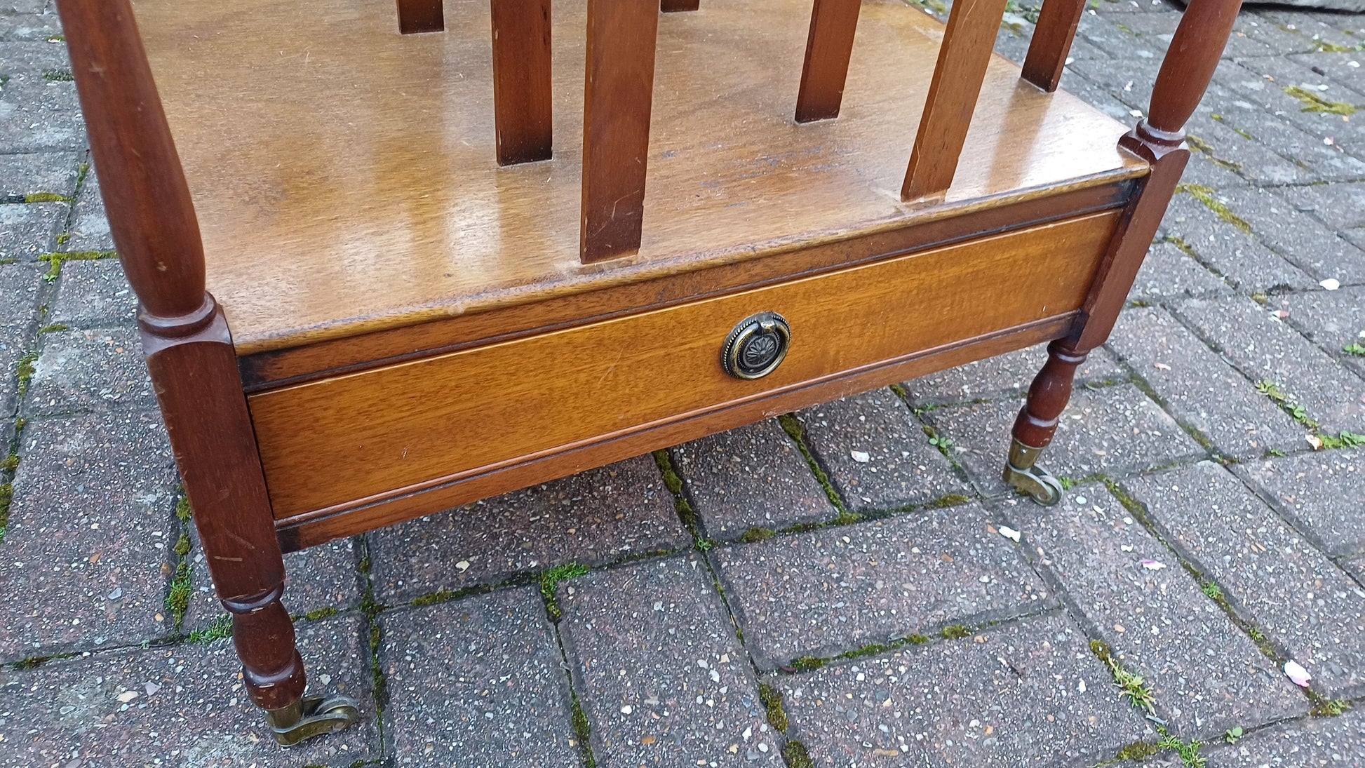 Vintage Mahogany Magazine Rack Canterbury with Drawer.