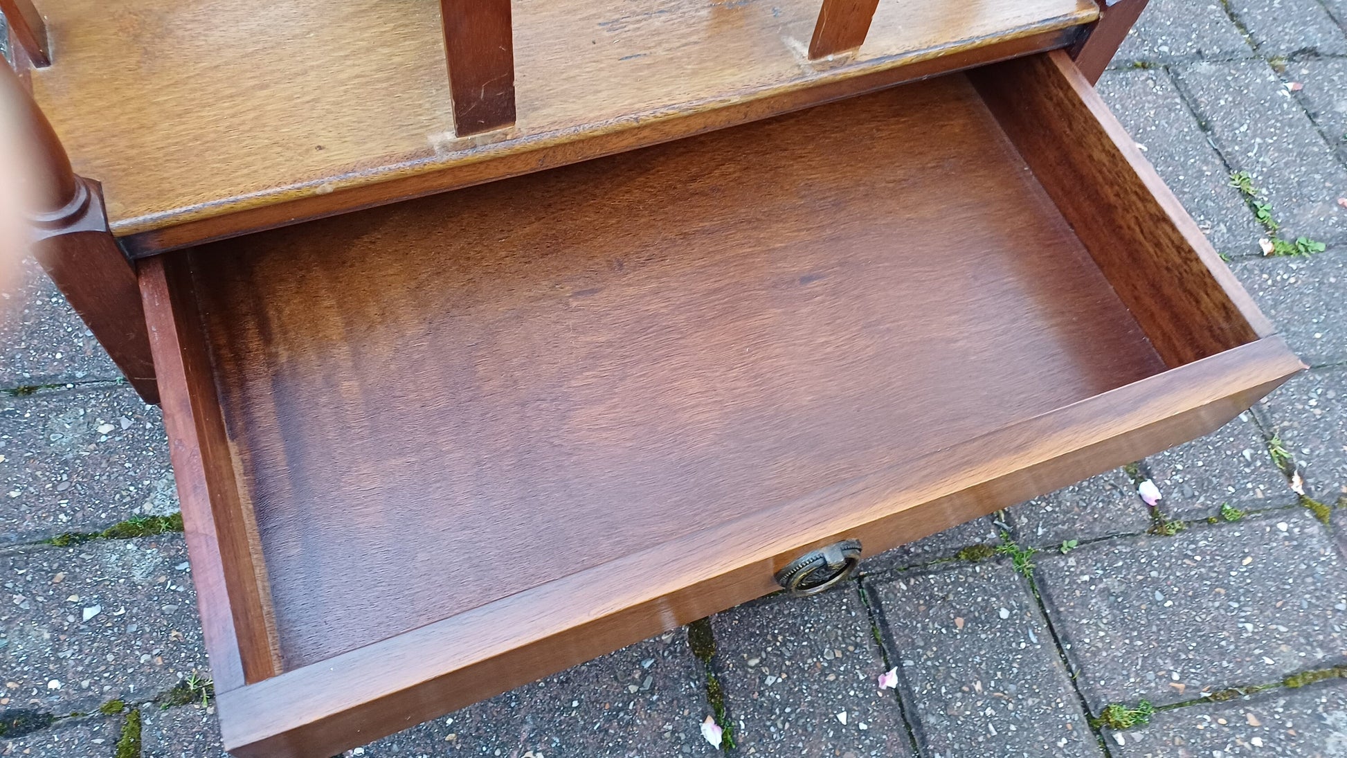 Vintage Mahogany Magazine Rack Canterbury with Drawer.