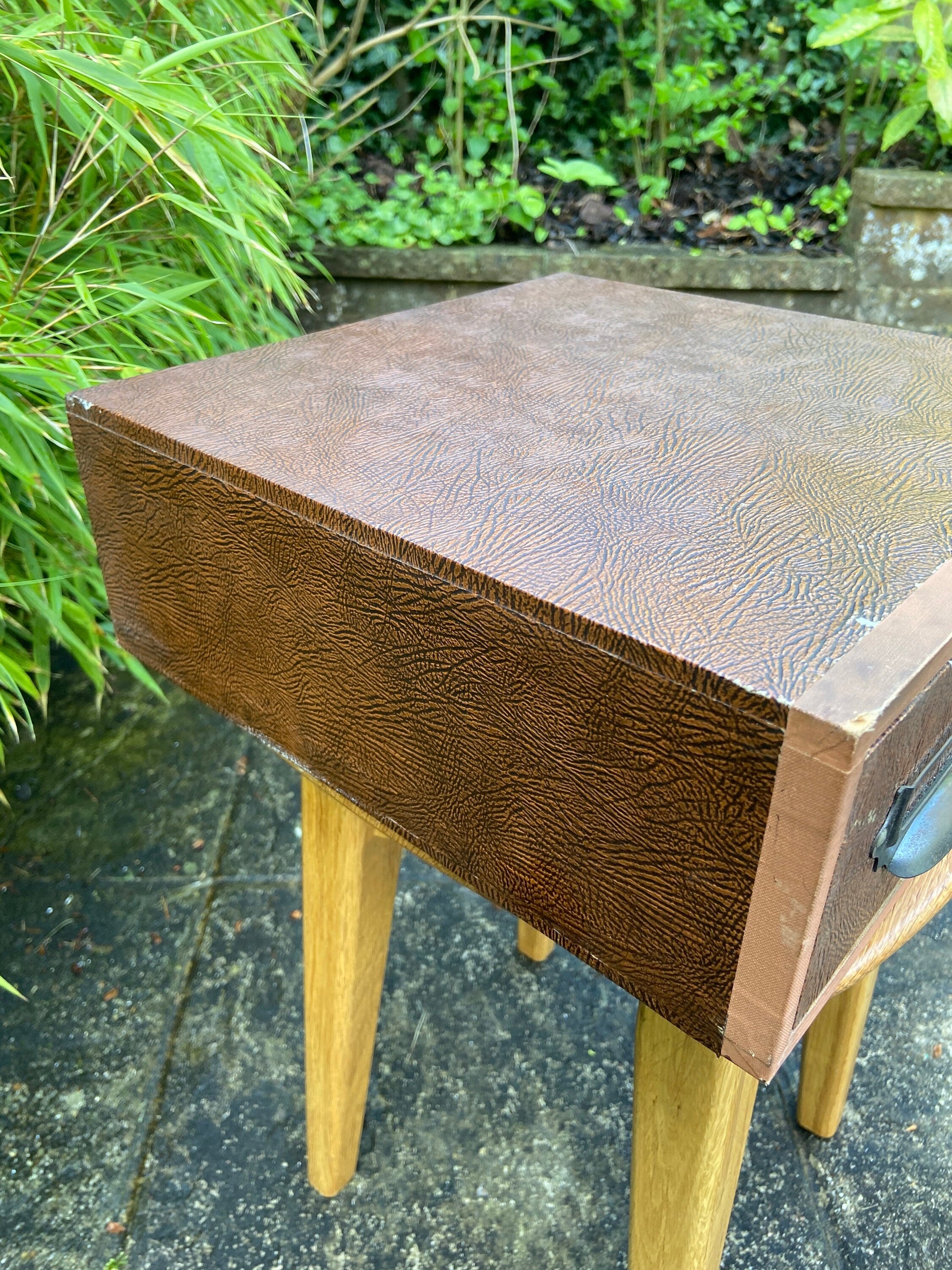 Vintage filing drawers, storage drawers, office storage - Mock crocodile skin, Faux animal skin, authentic, metal label holders