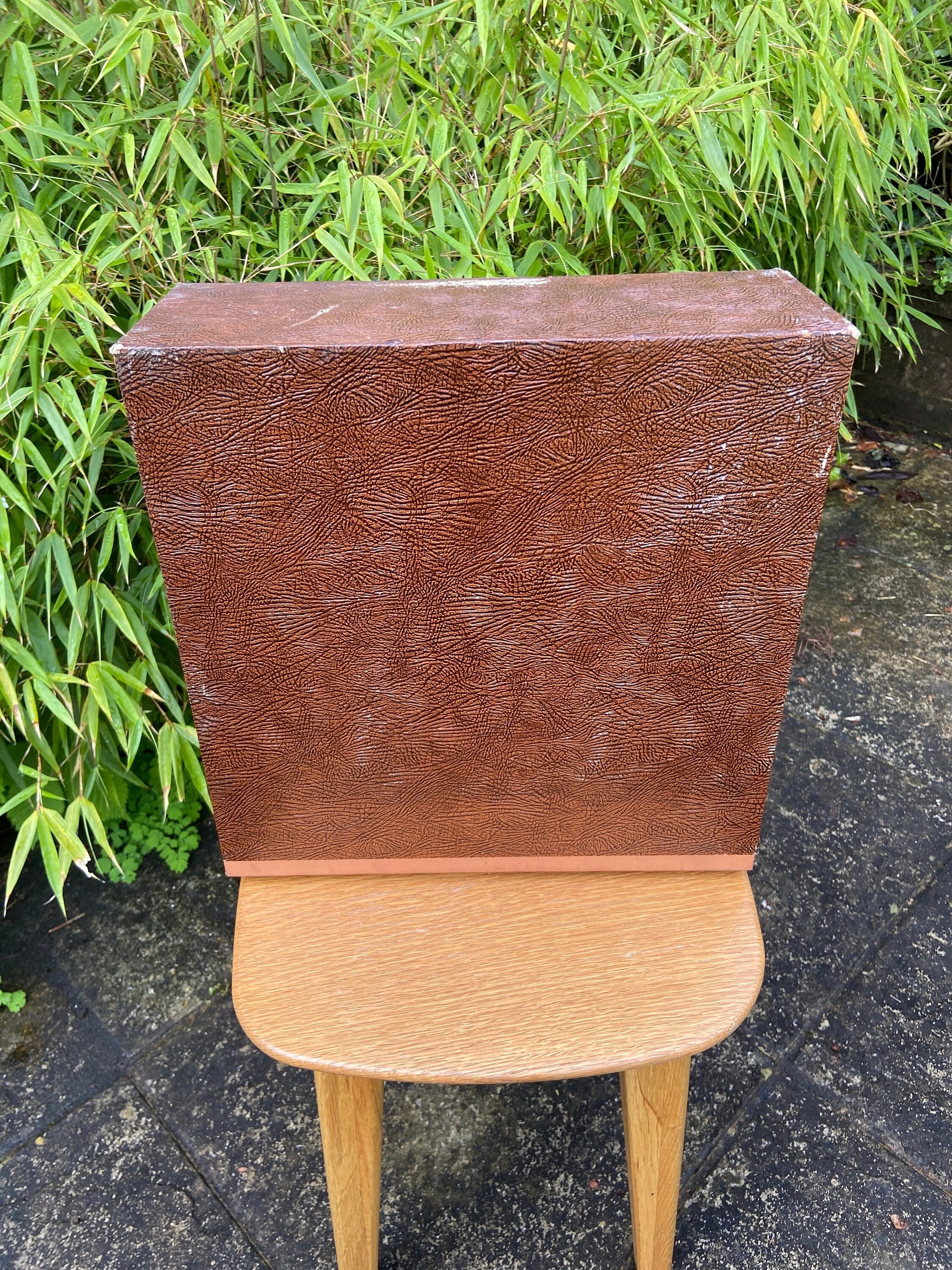 Vintage filing drawers, storage drawers, office storage - Mock crocodile skin, Faux animal skin, authentic, metal label holders