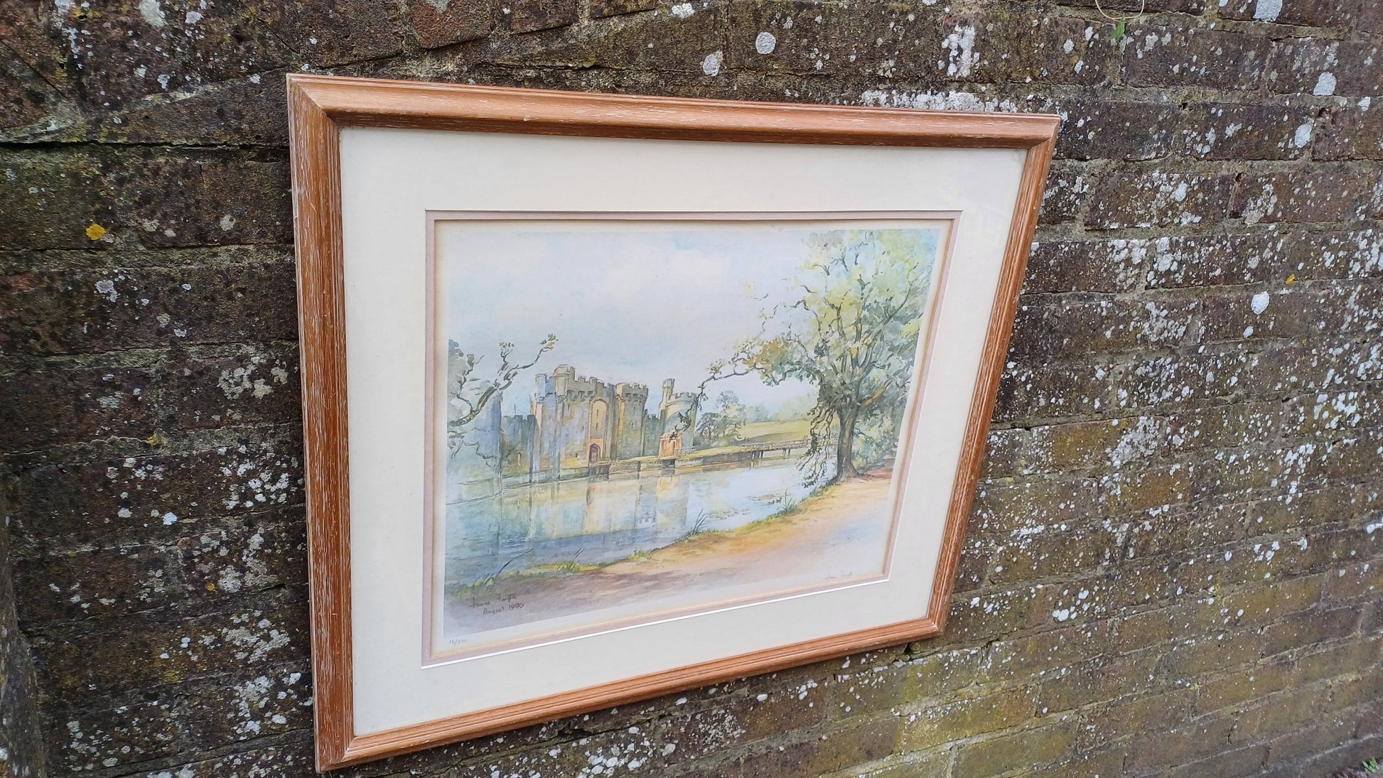 Framed vintage signed print of Bodiam Castle, Sussex by James Forsyth - wooden frame glazed, no. 16/500