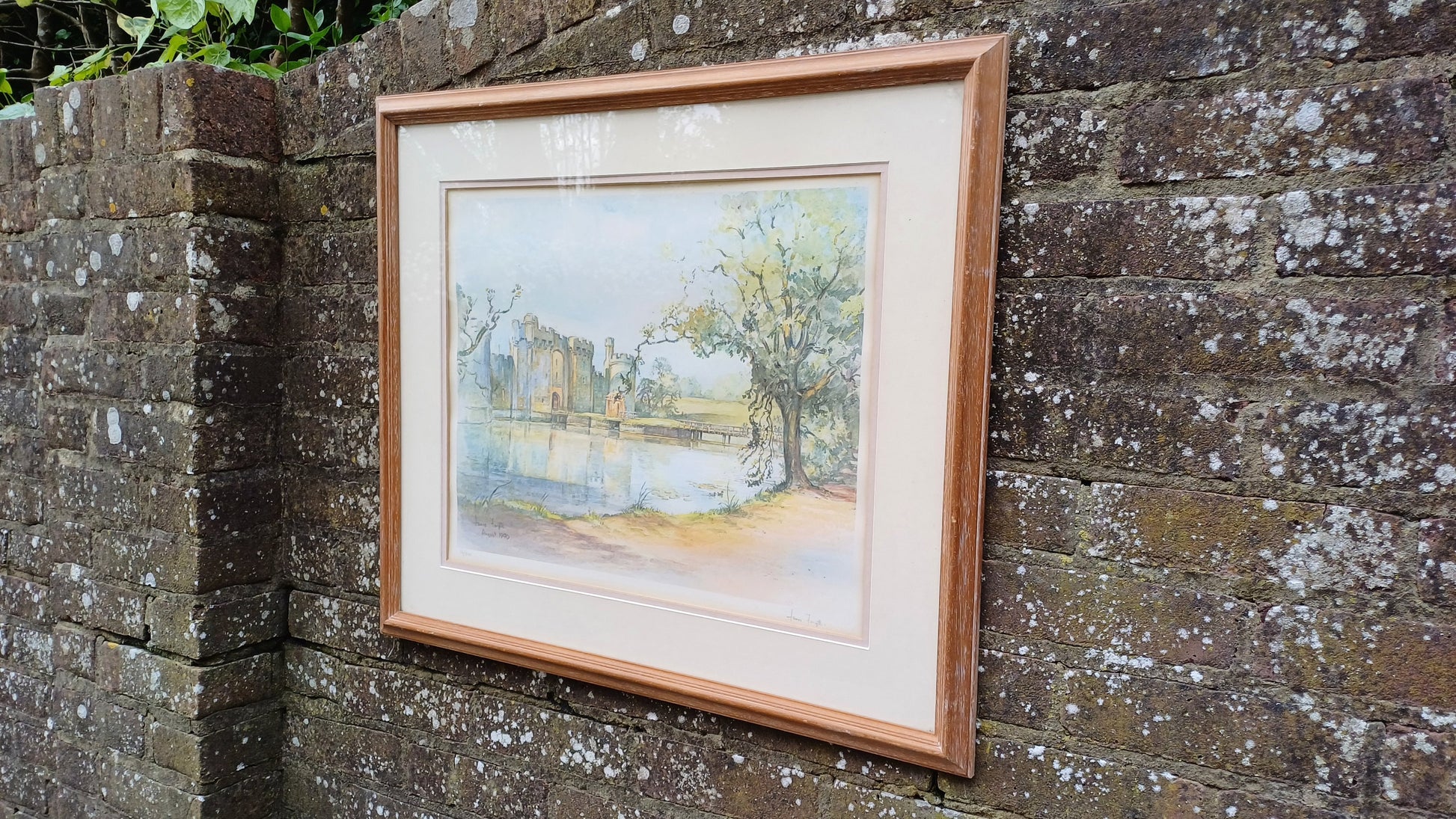 Framed vintage signed print of Bodiam Castle, Sussex by James Forsyth - wooden frame glazed, no. 16/500