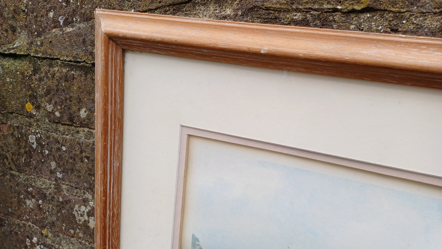 Framed vintage signed print of Bodiam Castle, Sussex by James Forsyth - wooden frame glazed, no. 16/500