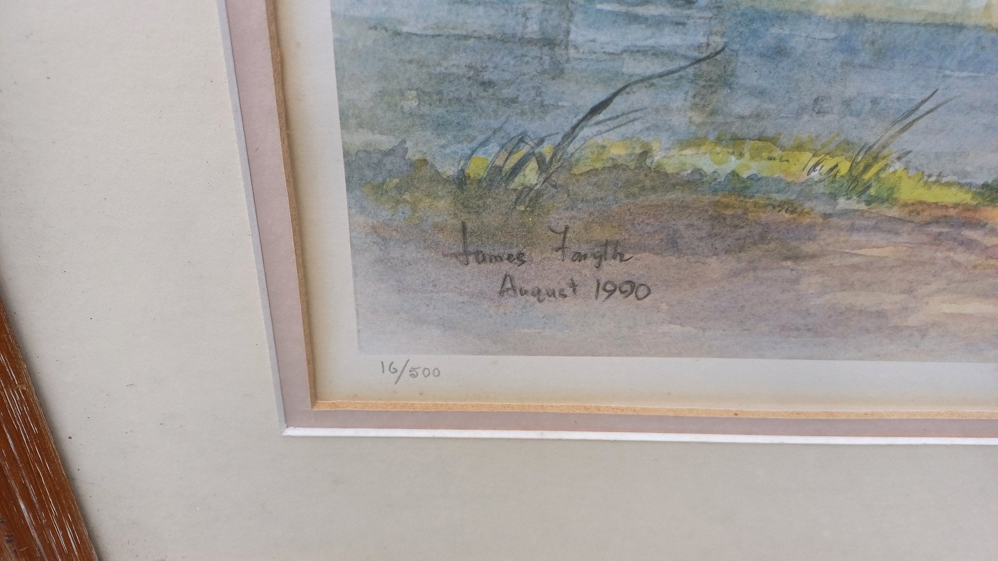 Framed vintage signed print of Bodiam Castle, Sussex by James Forsyth - wooden frame glazed, no. 16/500
