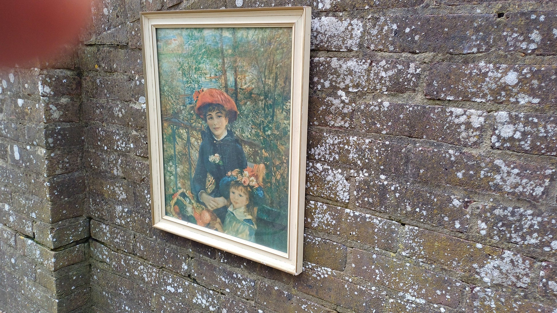 Large Iconic Vintage Impressionist Print ‘Two Sisters (On the Terrace)’ by Pierre-Auguste Renoir in Glazed Wooden Frame.