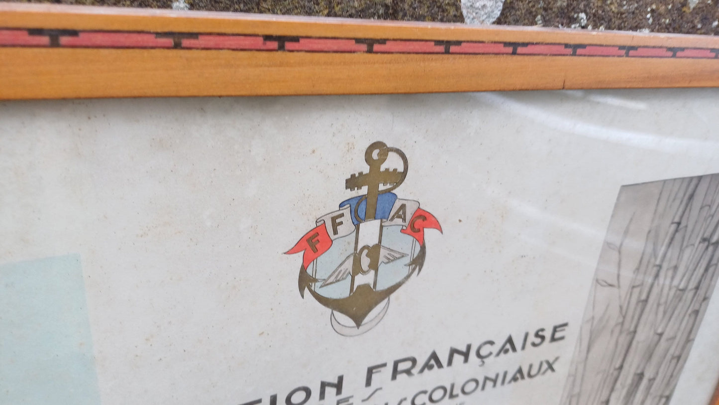 Original 1942 certificate of recognition for Deputy Mayor - French colonial, war medals, colonial scenes, 1930s 1940s wooden glazed frame