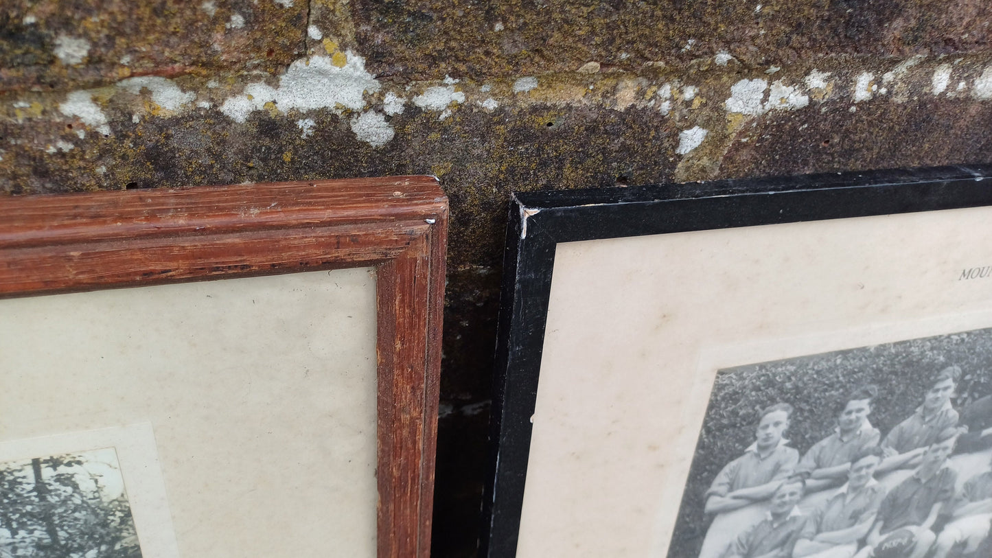Three wonderful sports team photos from 1930s in vintage glazed frames - Mount Radford School, Exeter, Devon - football, cricket, rugby