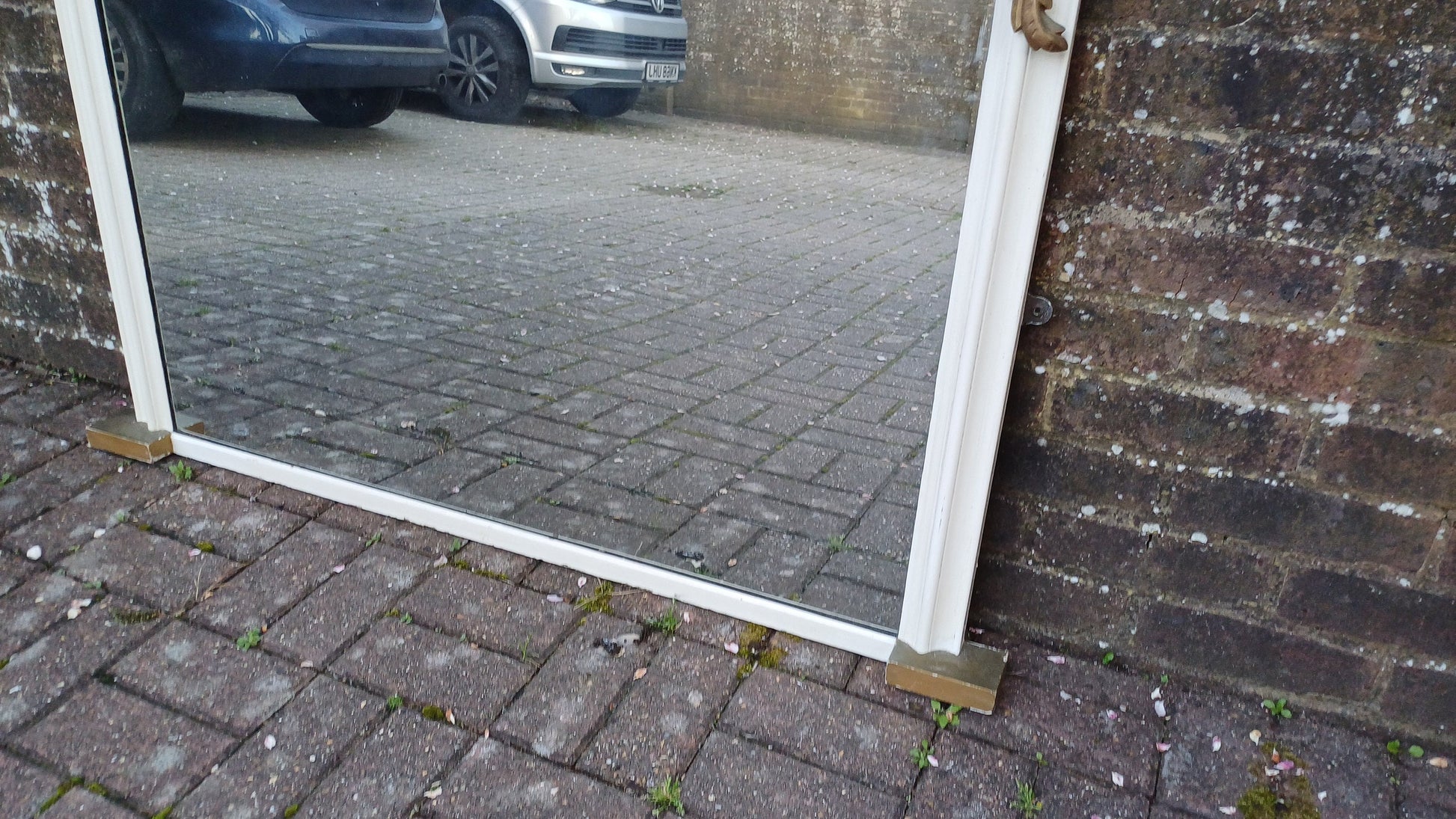 Large Vintage Gold and Painted Over Mnatel Mirror Victorian with Wonderful Carved Features.