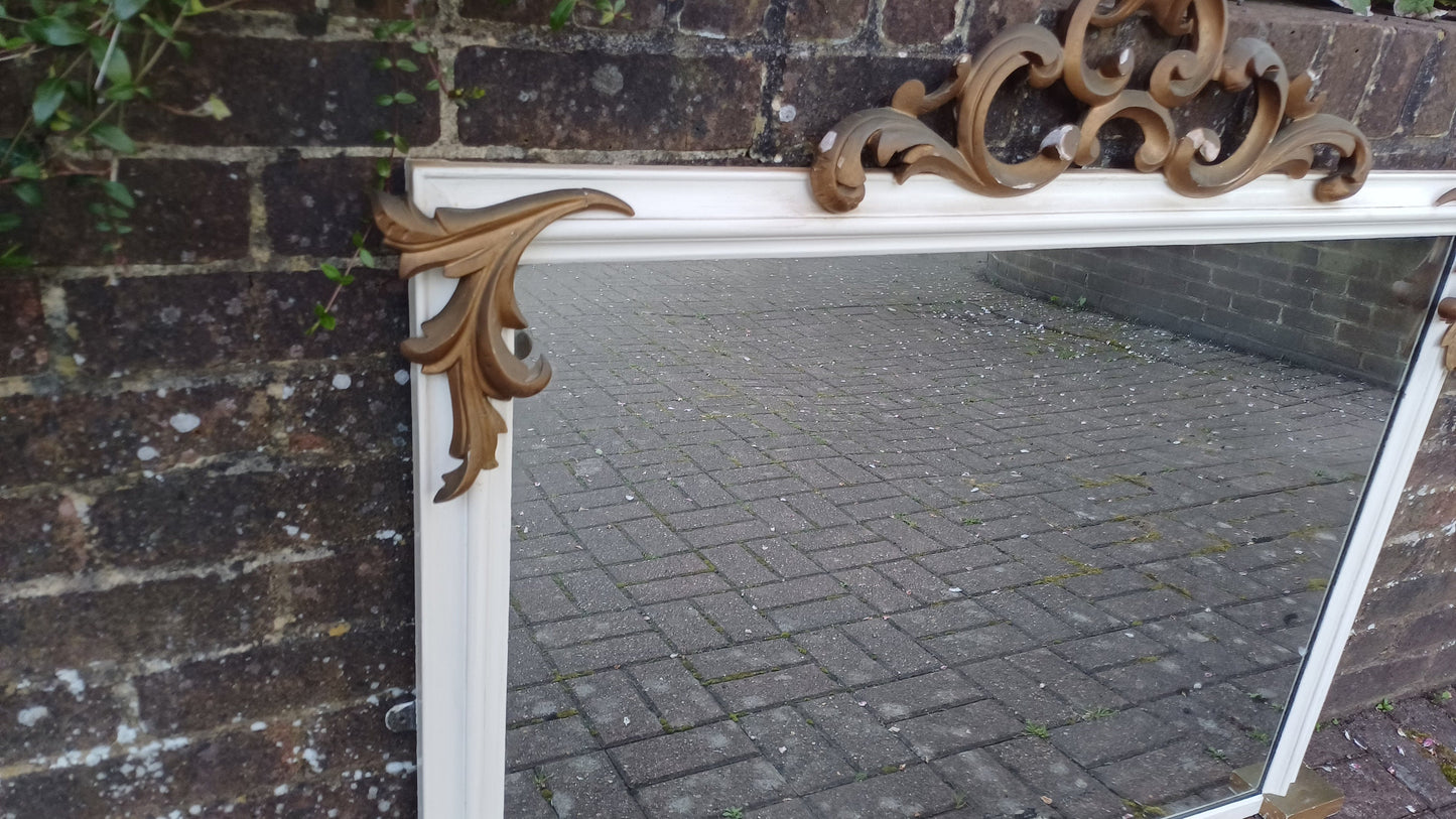 Large Vintage Gold and Painted Over Mnatel Mirror Victorian with Wonderful Carved Features.
