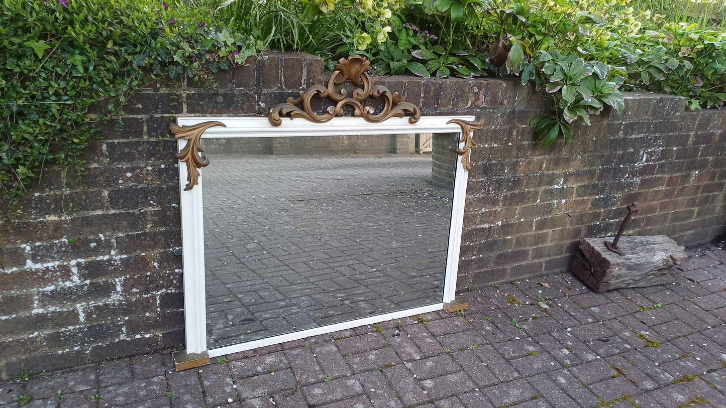 Large Vintage Gold and Painted Over Mnatel Mirror Victorian with Wonderful Carved Features.