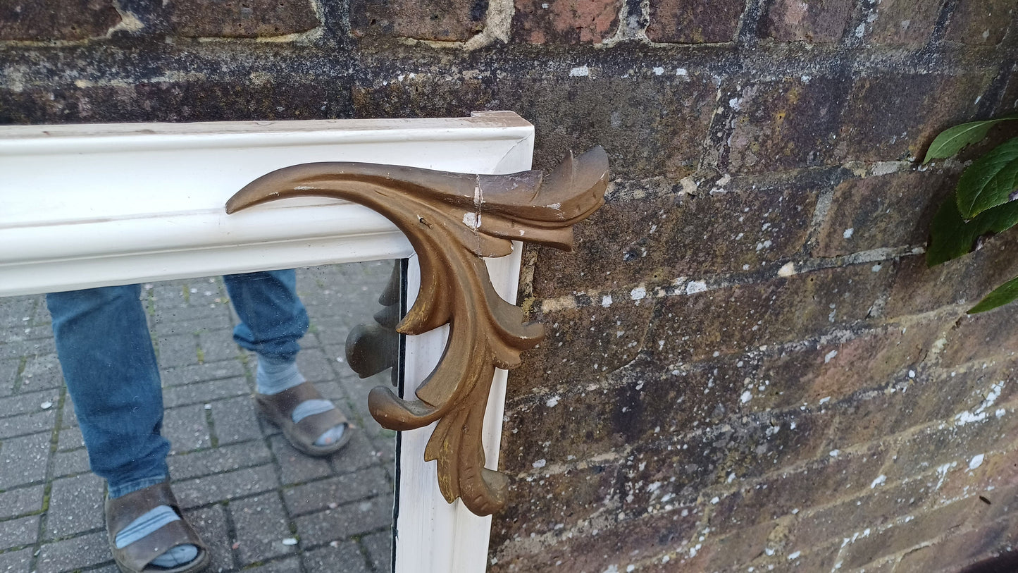 Large Vintage Gold and Painted Over Mnatel Mirror Victorian with Wonderful Carved Features.