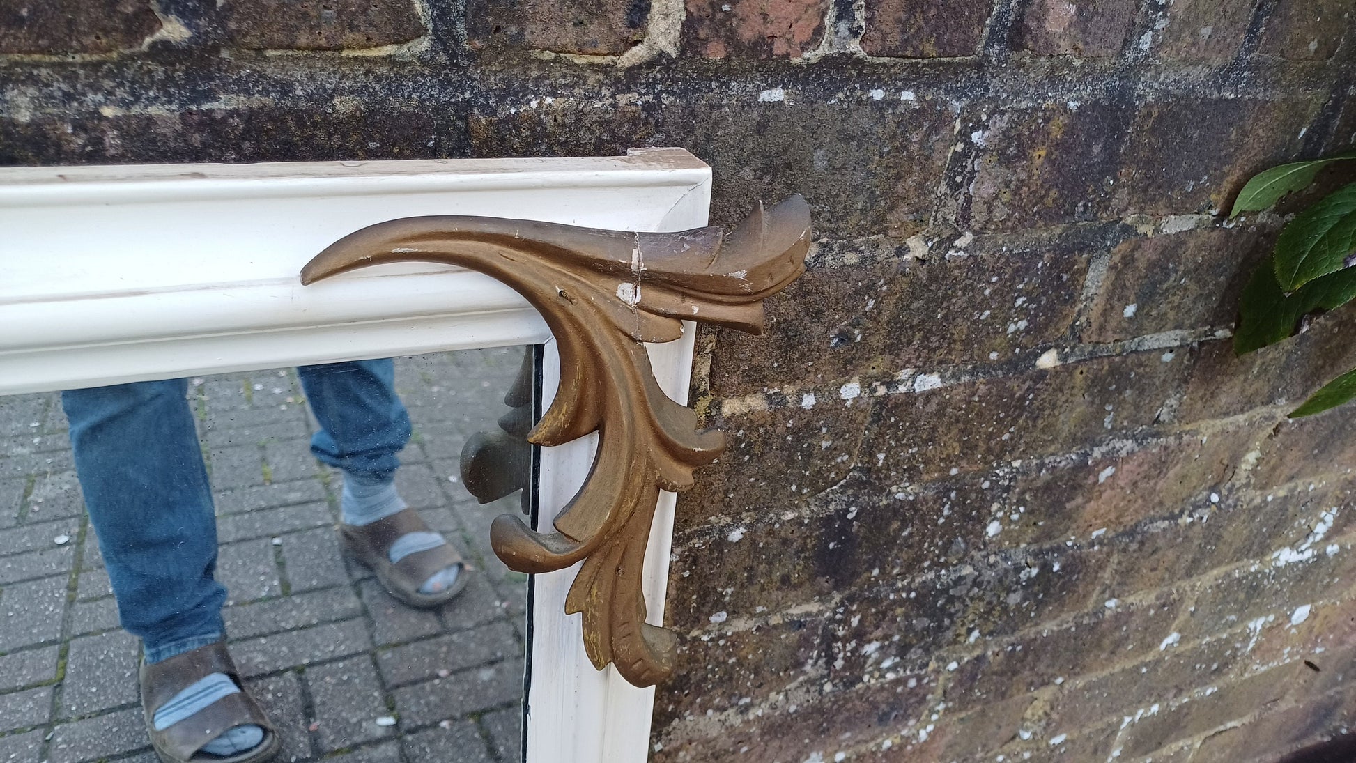 Large Vintage Gold and Painted Over Mnatel Mirror Victorian with Wonderful Carved Features.